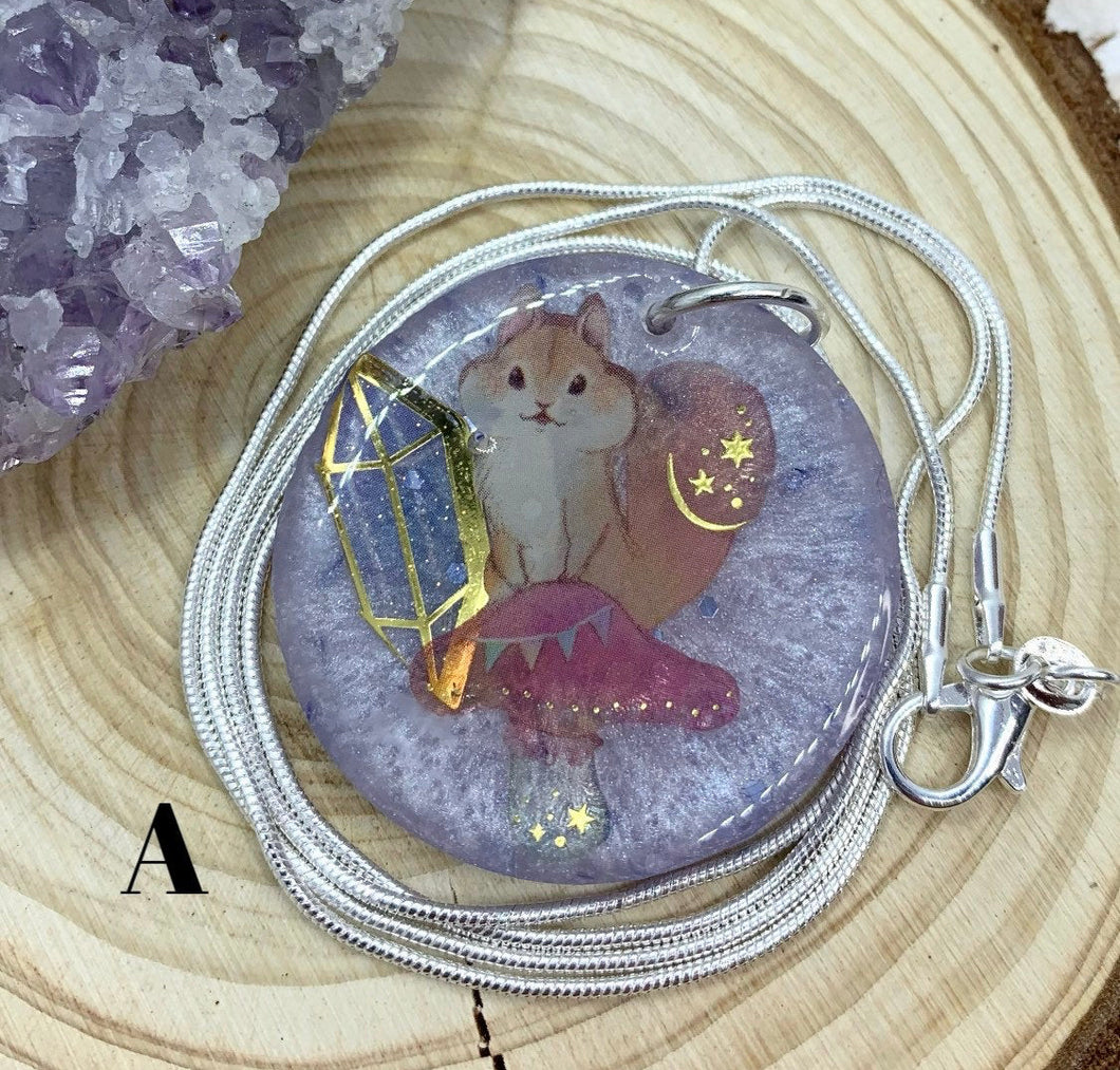 Mushroom Squirrel Necklace