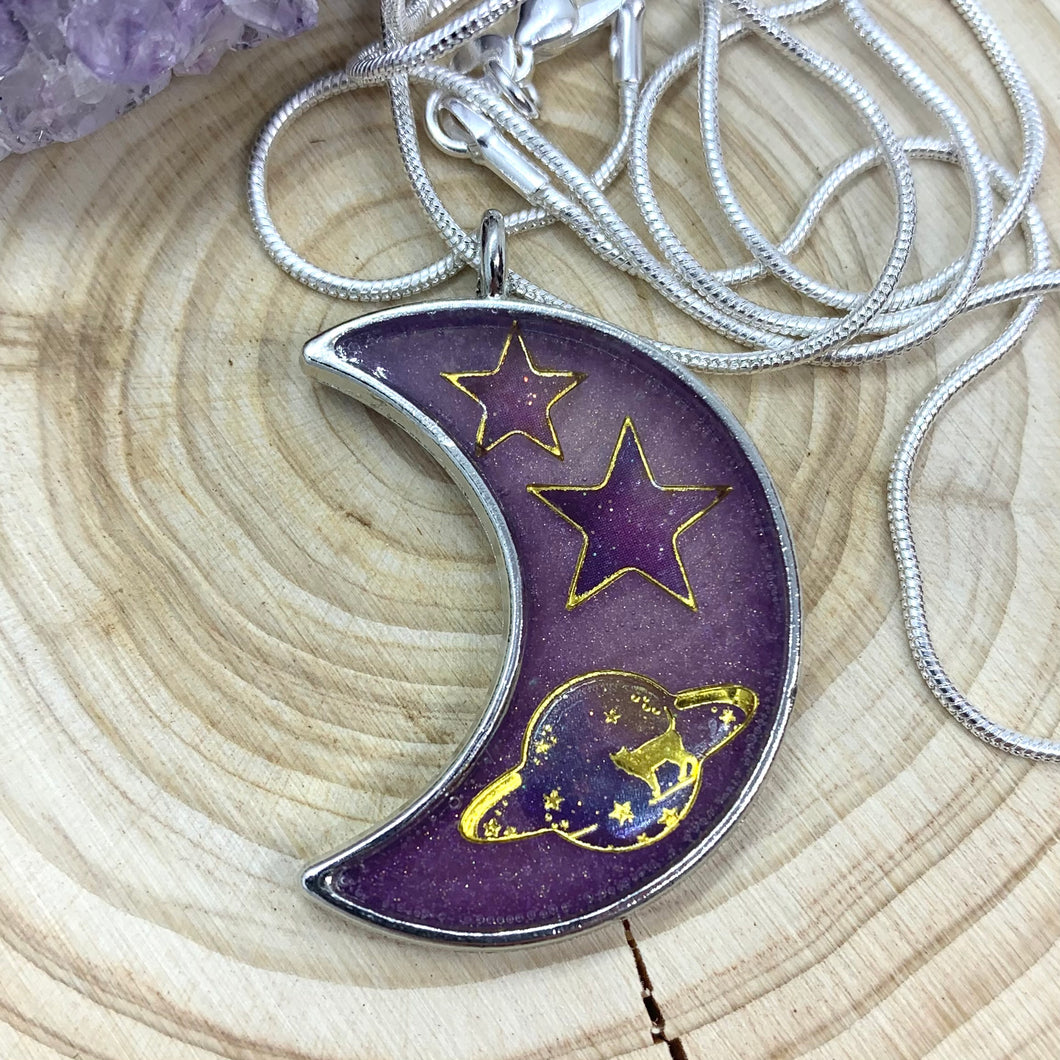 Purple Galaxy Moon Necklace