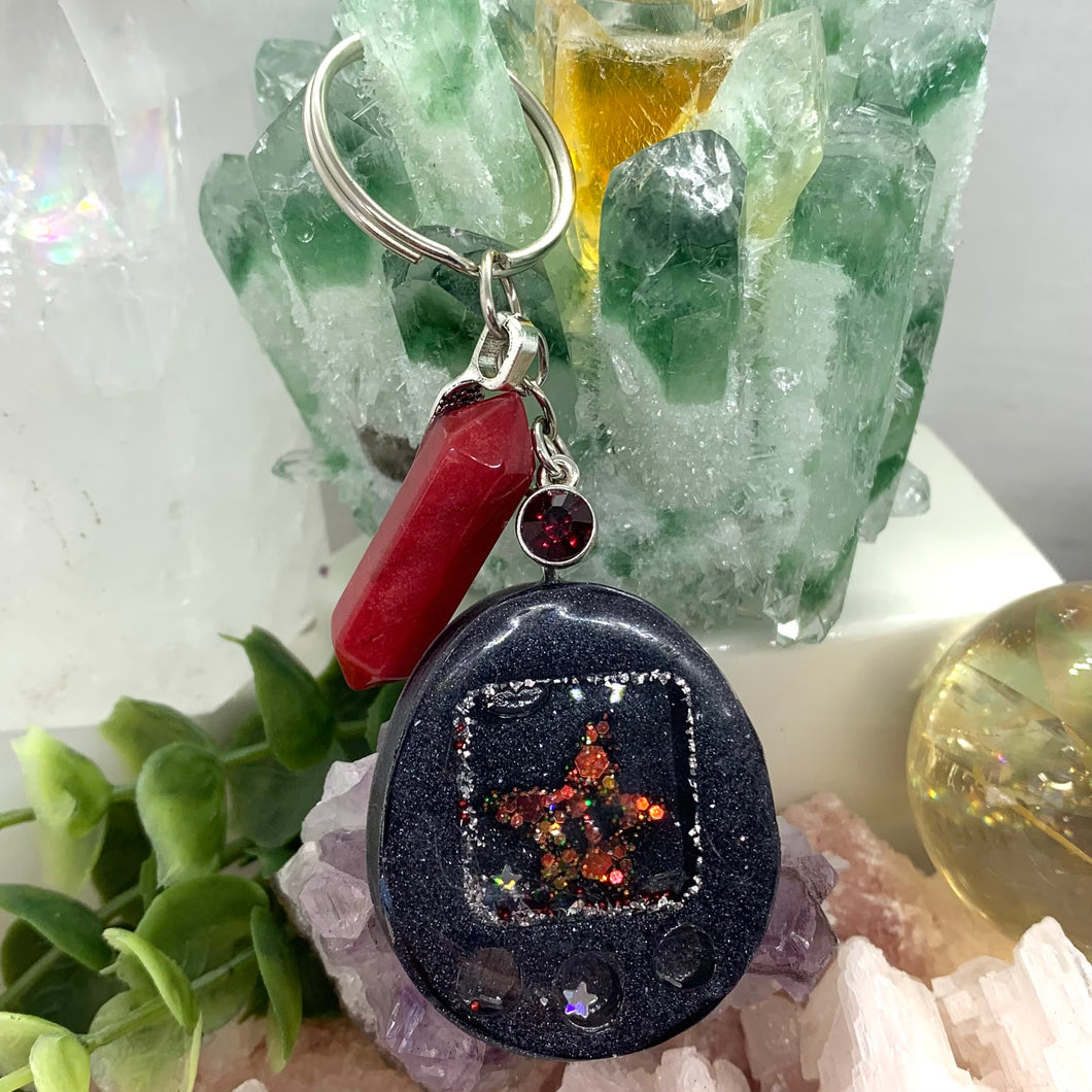 Black and Red Tamagotchi Shaker Keychain