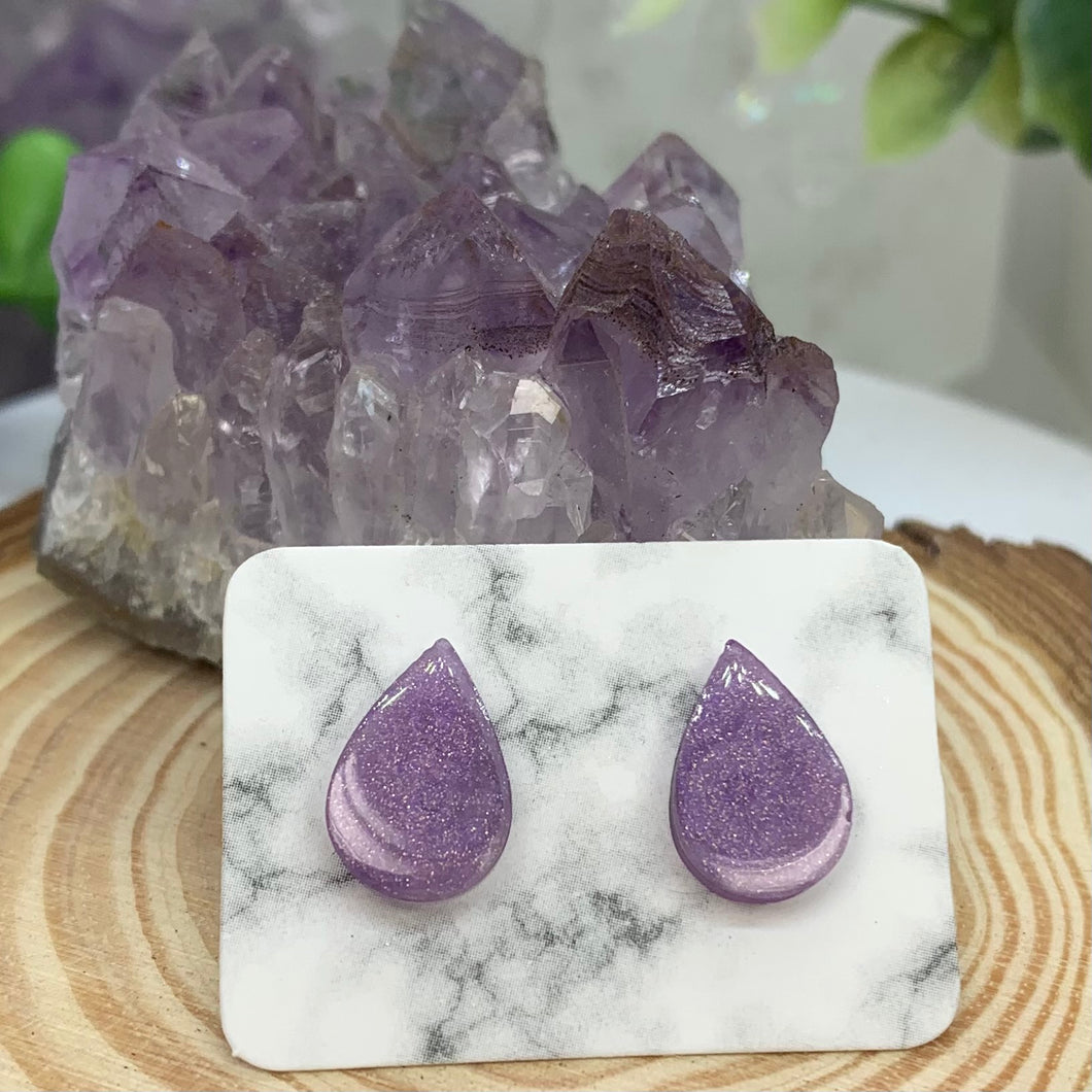 Purple Raindrop Stud Earrings