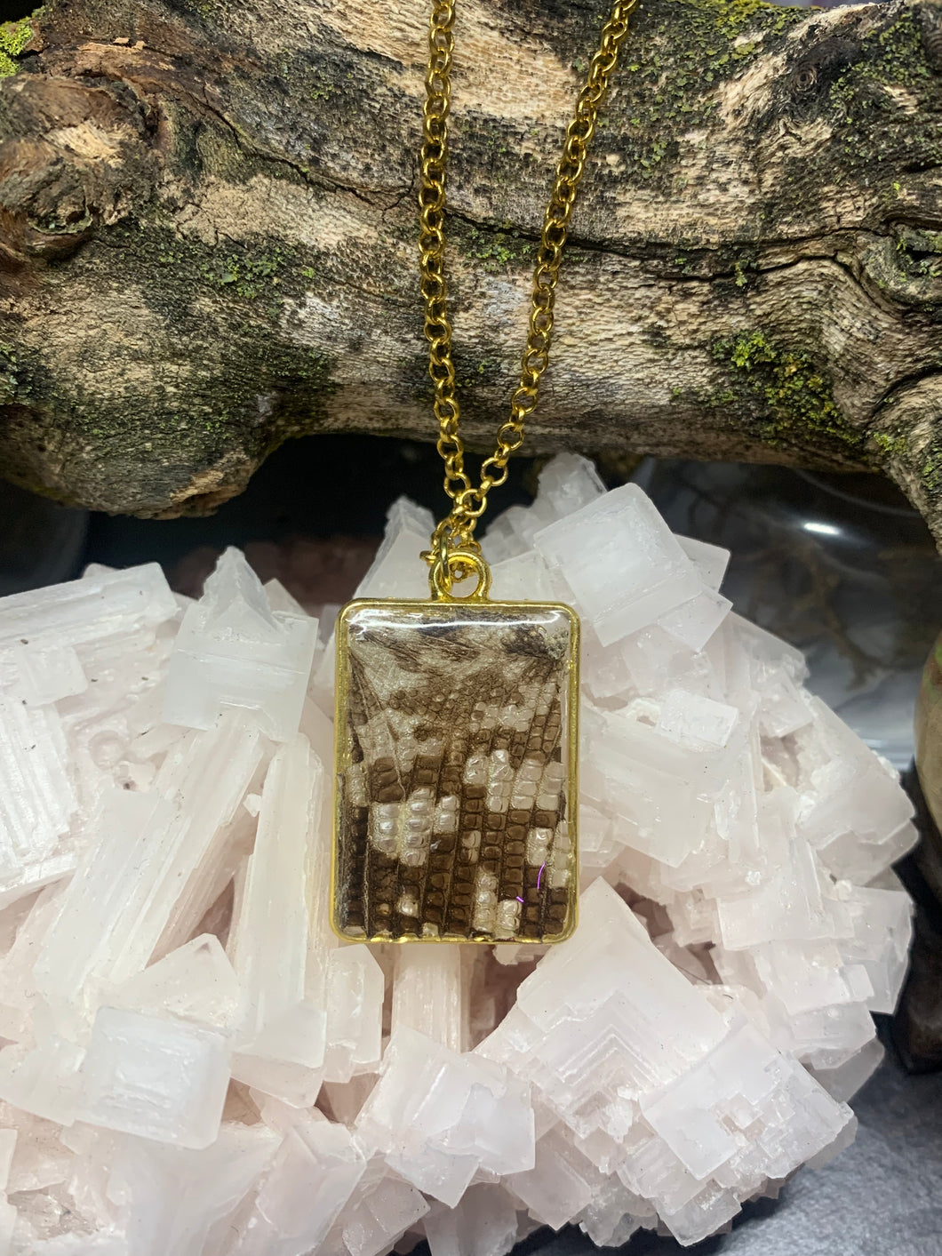 Gold Square Reptile Shed Necklace