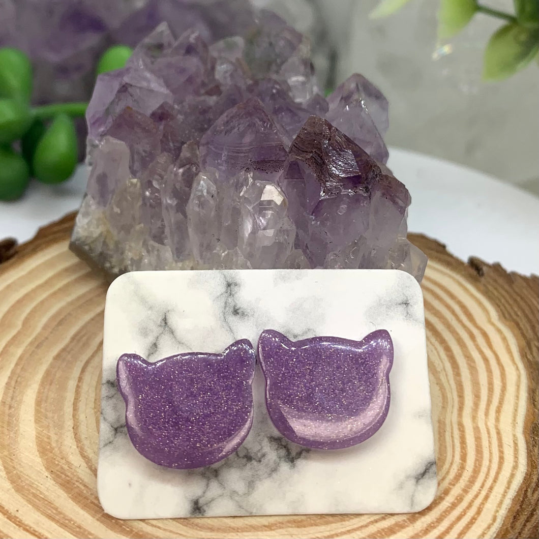 Purple Cat Stud Earrings