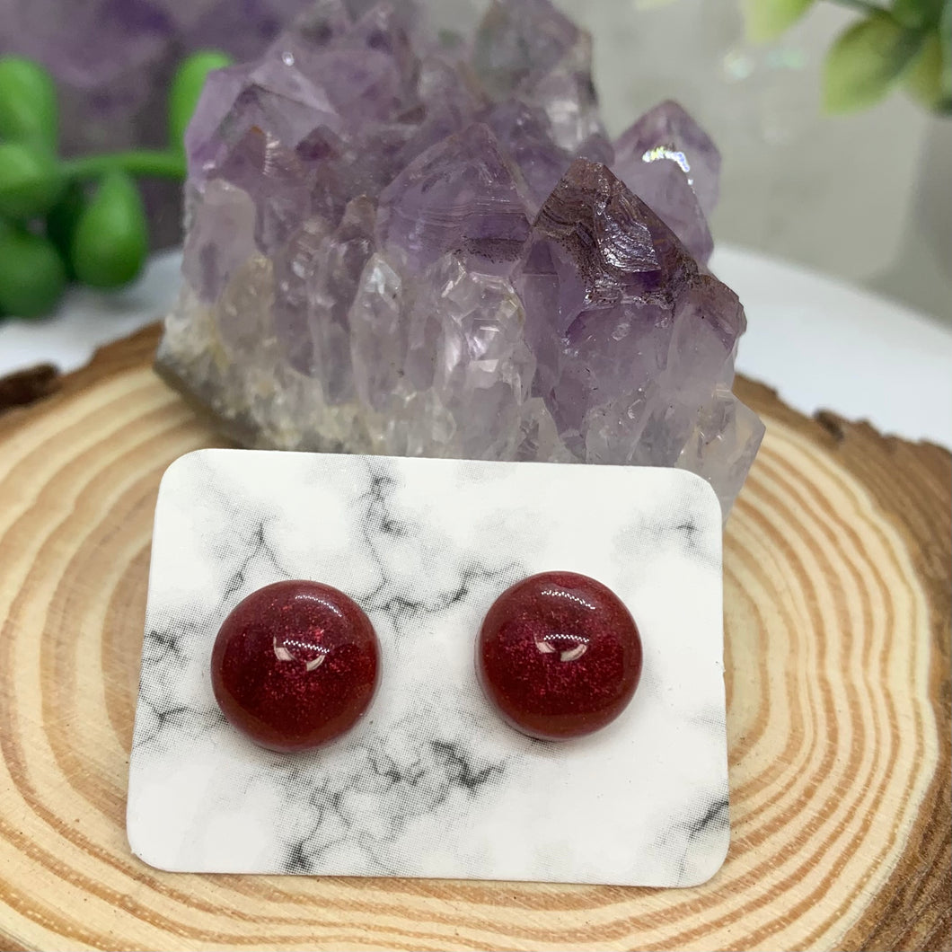 Red Circle Stud Earrings